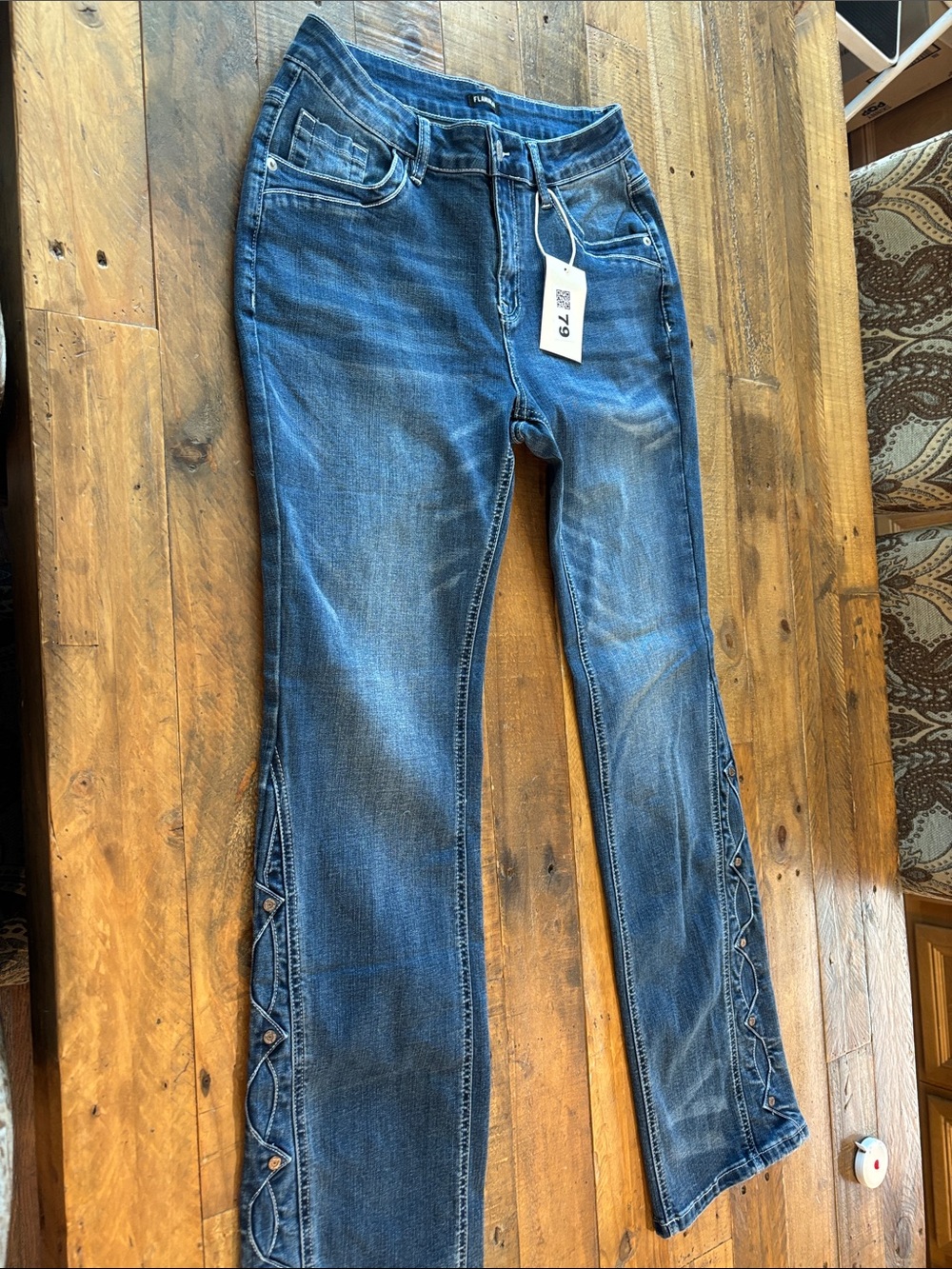 Flamingals Blue Denim Women's Jeans with Side Button Detail